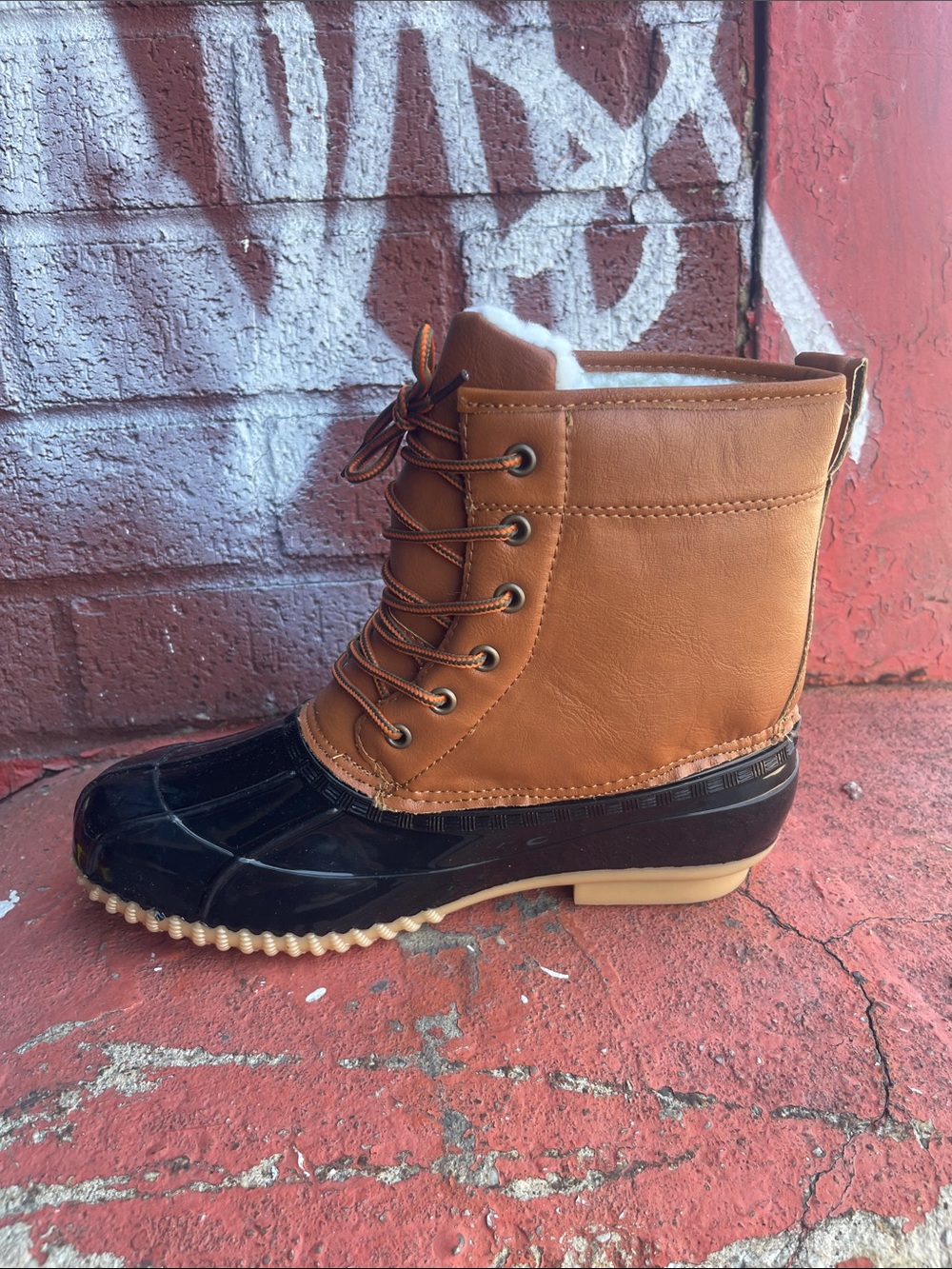 Women’s Two-Tone Duck Boot Ankle Bootie in Brown and Black - Picture 5 of 9